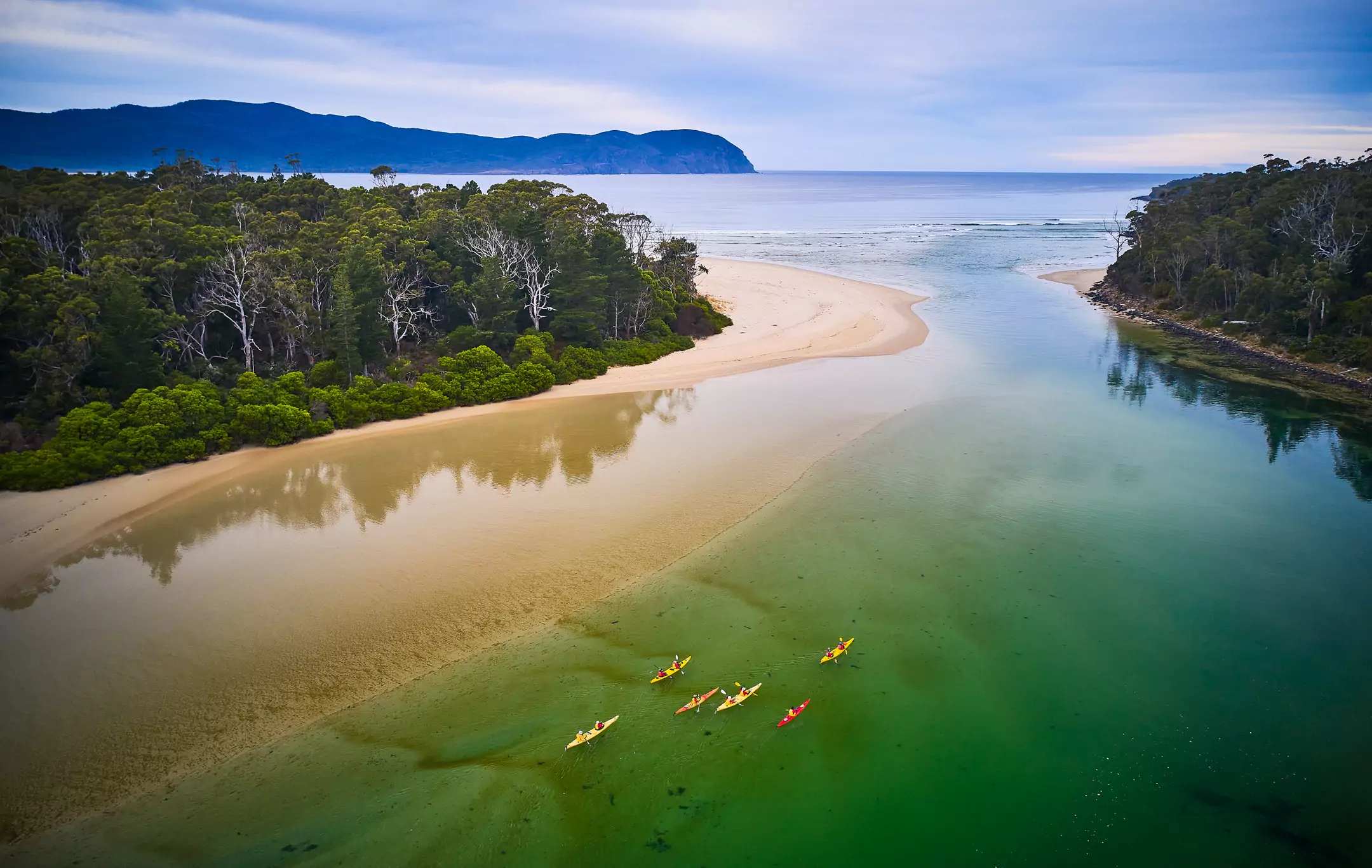 aerial photo of kayakers in stunning location